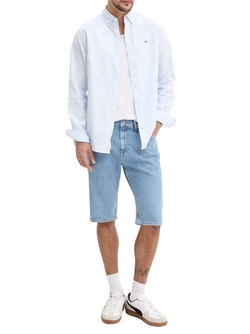 Camicia azzurra in misto lino Tommy Jeans | DM0DM20875PO6